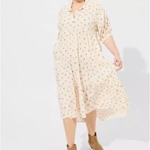 Torrid Maxi Challis Hi-Low Tiered Shirtdress